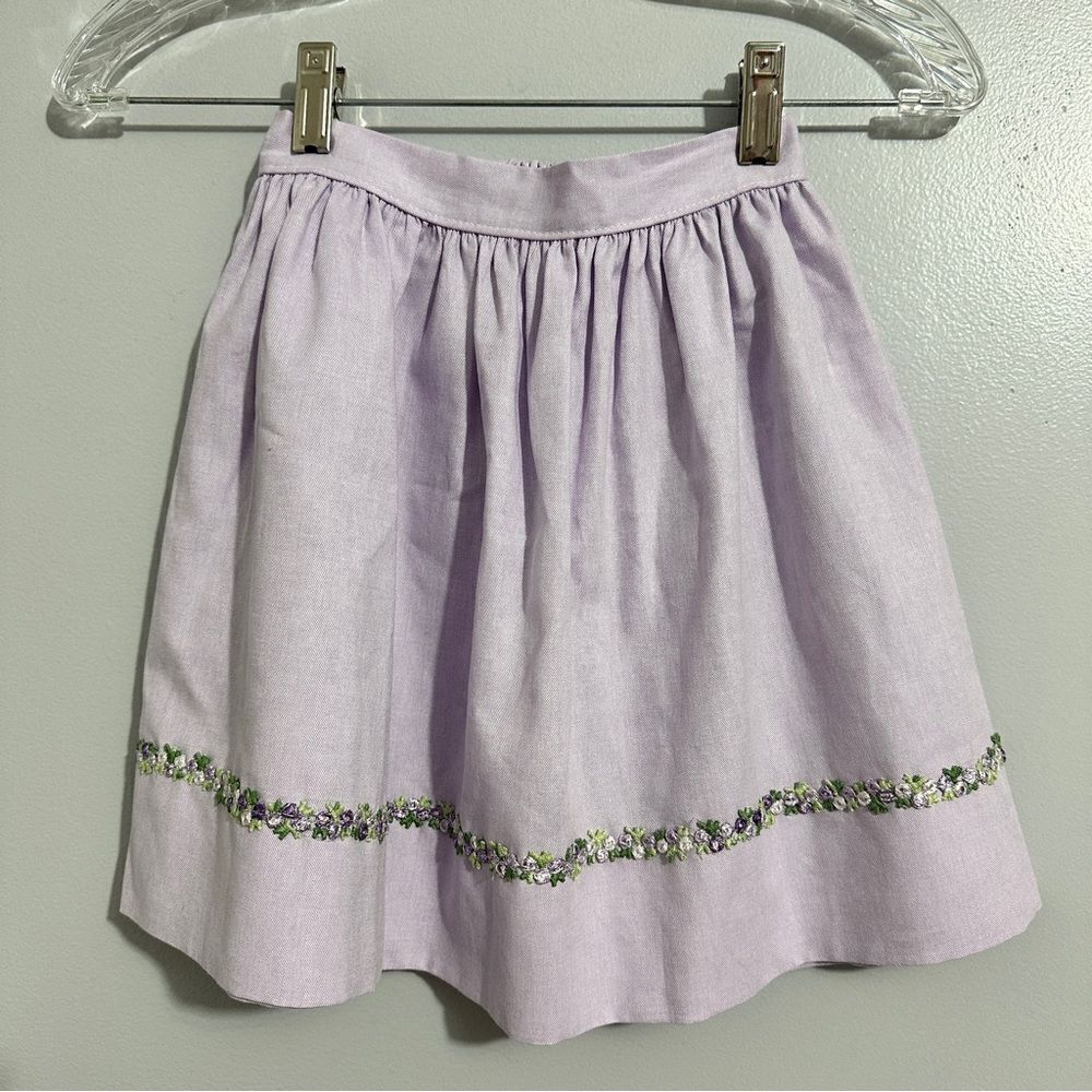 Glorimont girls purple skirt with floral trim, elastic waist, size 4